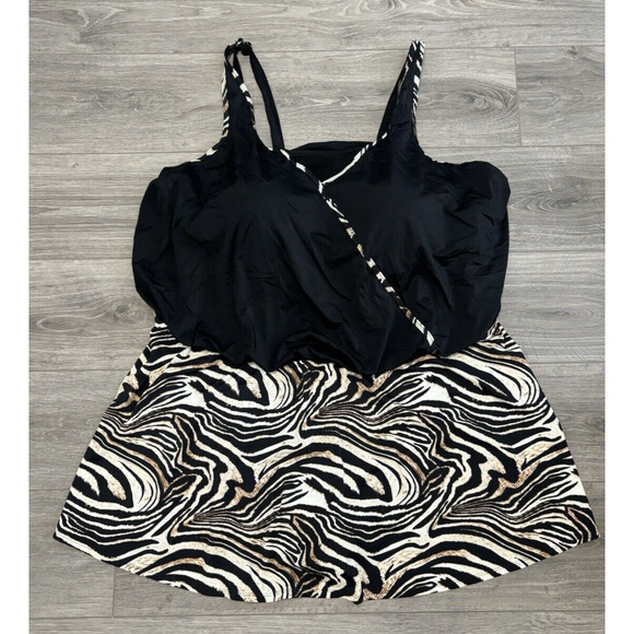 Catherines Black Animal Print Swimdress Swimsuit‎ Womens Plus Size 32W - Picture 1 of 4